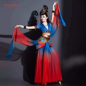 Blue orange Chinese folk dairy Dunhuang Flying Dance costumes For women girls Oriental Chang'e Folk Dance dresses Western Silk Road Rebound Pipa clothes